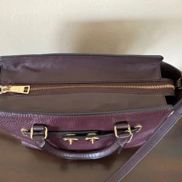 Coach F55665 Pebble And Smooth Leather Satchel/Shoulder/Crossbody Bag Burgundy